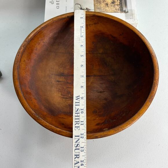Antique Primitive Hand Turned Wood Dough Bowl 13" Rustic Brown Original Patina - Picture 9 of 9